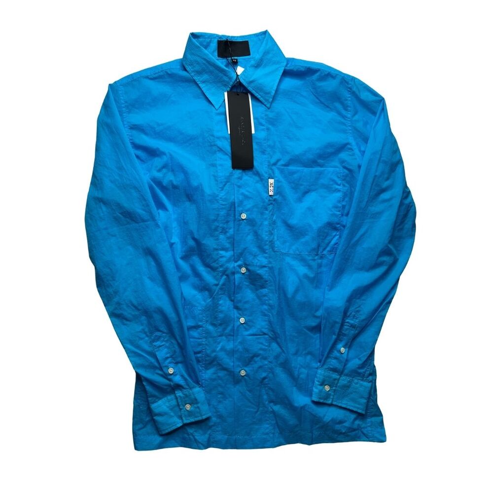 5-93 XANDER ZHOU Men's Button Up Top Dress Shirt Sky-Blue Size 48